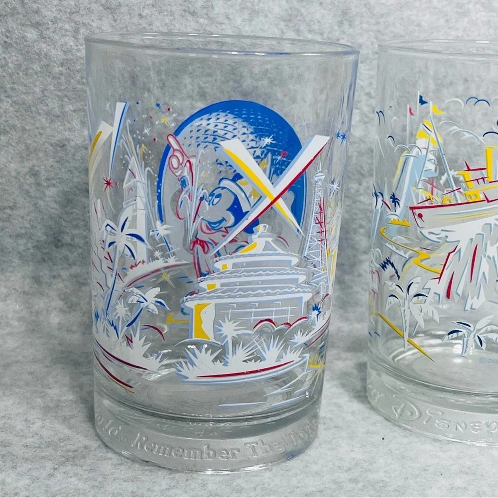 DISNEY World 25th‎ Anniversary Glasses Set of 2 Glass Cups Tumblers Goofy